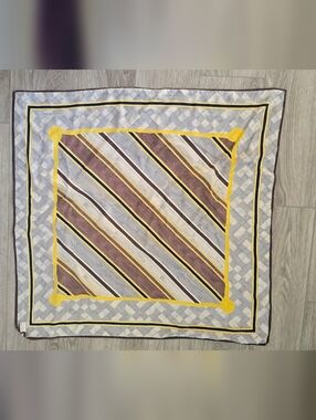 Silk Anne Klein for Vera Scarf Large 31" Vintage Gray Yellow Geometric MCM Retro
